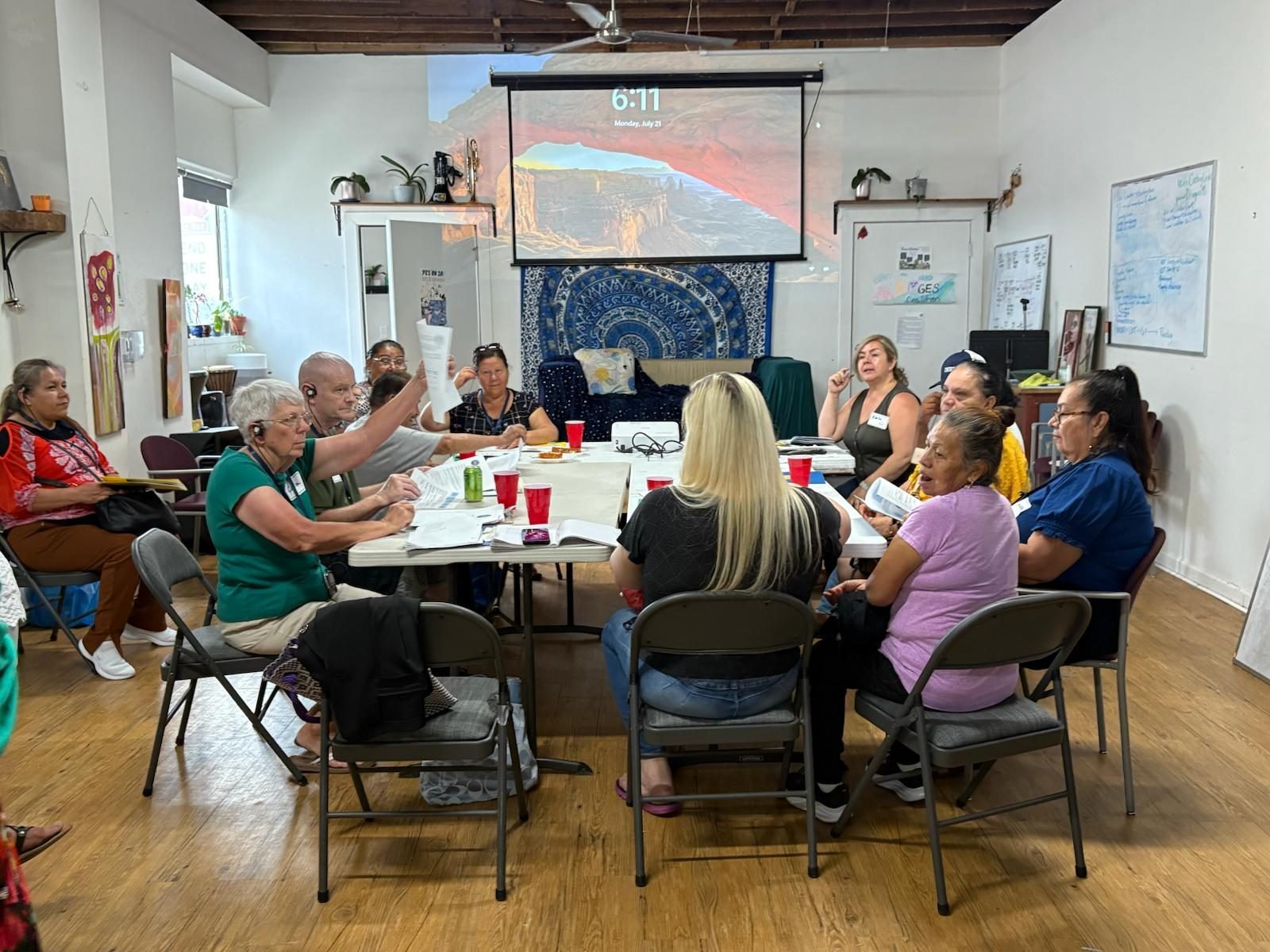Community members in conversation